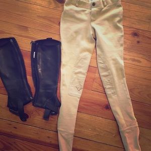 Girls equestrian riding pants and half chaps